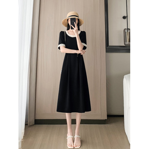 赫本風小黑裙高級感法式黑色連衣裙夏女2025新款收腰顯瘦a字裙子