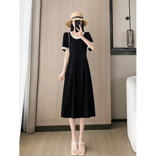 赫本風小黑裙高級感法式黑色連衣裙夏女2025新款收腰顯瘦a字裙子