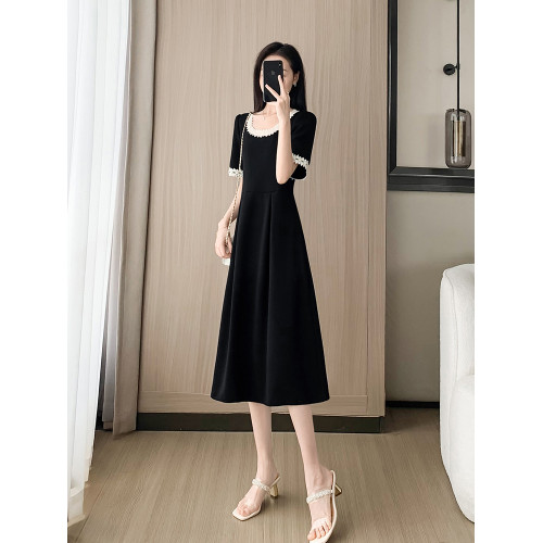 赫本風小黑裙高級感法式黑色連衣裙夏女2025新款收腰顯瘦a字裙子