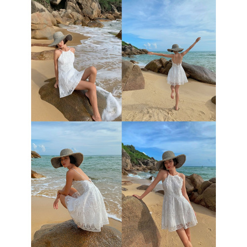 絕美沙灘度假掛脖連衣裙適合海邊拍照的裙子小個子高級感海島穿搭