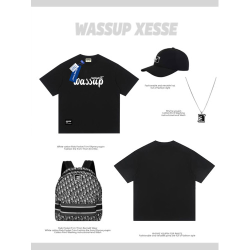 WASSUP XESSE美式潮牌字母短袖男t恤240克重磅純棉圓領寬松t恤