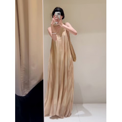 2025新款慵懶風法式藍色無袖吊帶連衣裙子女夏季海邊度假仙女長裙