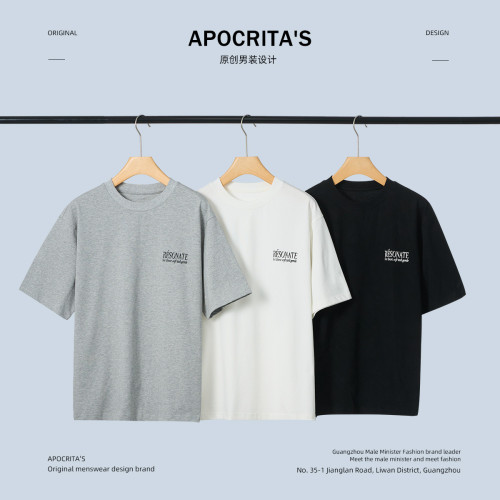 APO男裝 |夏季新款純棉短袖男T恤潮牌寬松圓領字母印花上衣打底