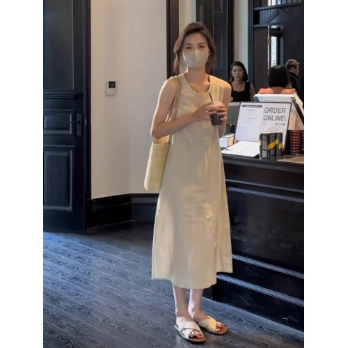 歐洲站2025新款法式高級感無袖背心長裙子白色小衆設計連衣裙女夏
