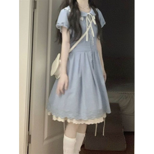15初中學生少女12嵗大童日系娃娃領短裙連衣裙女夏學院風新款裙子