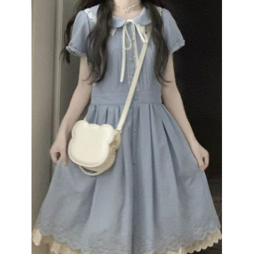 15初中學生少女12嵗大童日系娃娃領短裙連衣裙女夏學院風新款裙子