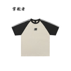 美式原創拼色字母刺綉短袖男t恤潮牌百搭寬松純棉情侶夏季上衣女