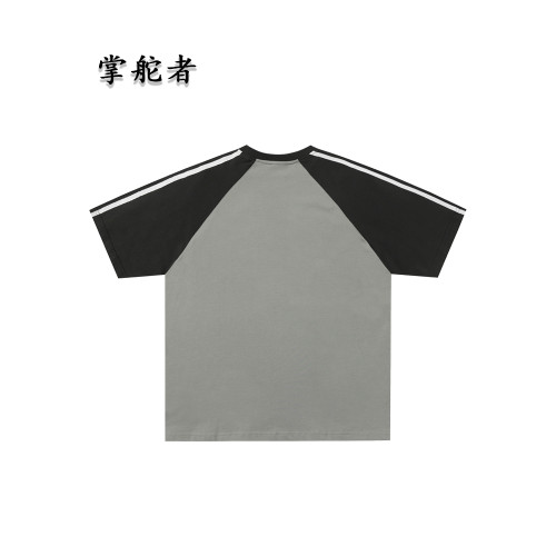 美式原創拼色字母刺綉短袖男t恤潮牌百搭寬松純棉情侶夏季上衣女
