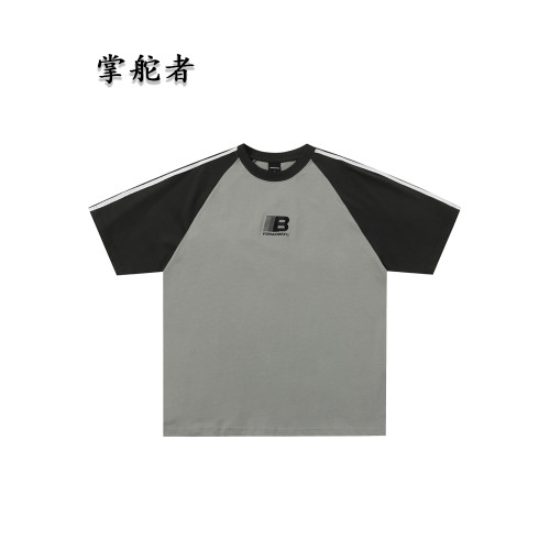美式原創拼色字母刺綉短袖男t恤潮牌百搭寬松純棉情侶夏季上衣女