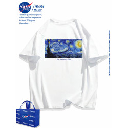 NASA聯名梵高星空短袖男t恤2025新款潮牌寬松純棉白色體恤學生女