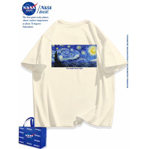 NASA聯名梵高星空短袖男t恤2025新款潮牌寬松純棉白色體恤學生女