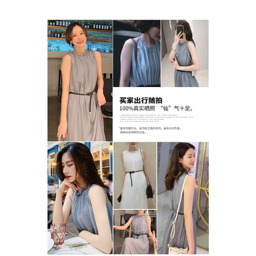 BXV真絲連衣裙女2025夏季新款無袖灰色裙子桑蠶絲氣質顯瘦長裙潮