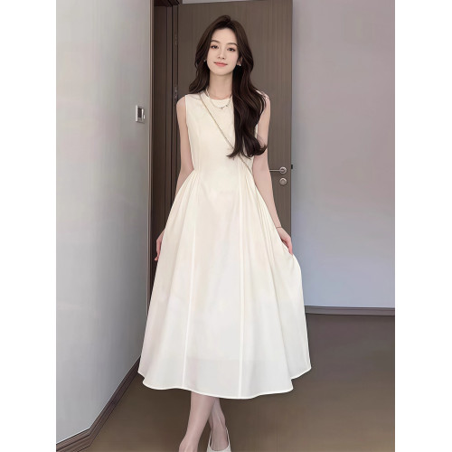氣質白色無袖連衣裙子女夏季2025新款夏天巨好看絕美海邊度假長裙