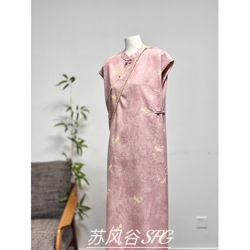 2025新款新中式斜襟盤釦改良旗袍裙女連衣裙國風設計感長裙潮