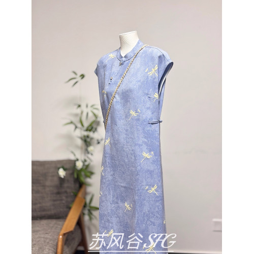2025新款新中式斜襟盤釦改良旗袍裙女連衣裙國風設計感長裙潮