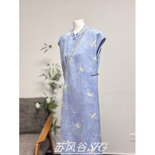 2025新款新中式斜襟盤釦改良旗袍裙女連衣裙國風設計感長裙潮