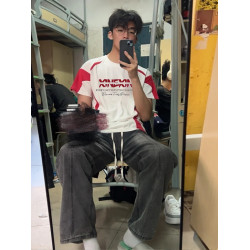 美式高街撞色拼接純棉短袖男t恤2025新款潮牌情侶半袖夏季上衣服