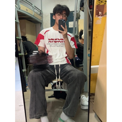 美式高街撞色拼接純棉短袖男t恤2025新款潮牌情侶半袖夏季上衣服