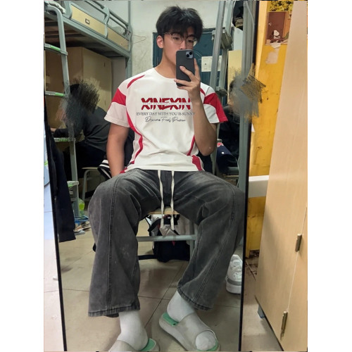美式高街撞色拼接純棉短袖男t恤2025新款潮牌情侶半袖夏季上衣服