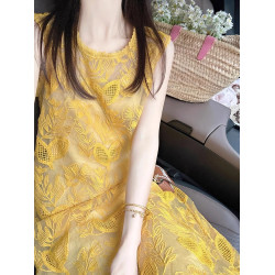 歐洲站黃色無袖吊帶連衣裙子女裝夏季2025新款法式獨特超好看氣質