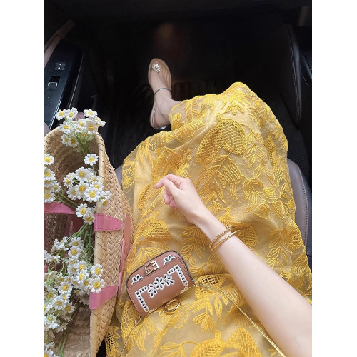 歐洲站黃色無袖吊帶連衣裙子女裝夏季2025新款法式獨特超好看氣質
