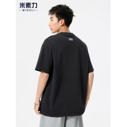 美式復古高級純棉黑色短袖男t恤2025新款寬松透氣半袖上衣服男款