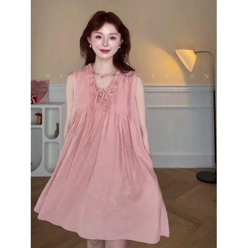 韓系氣質無袖背心連衣裙女2025夏季新款設計感木耳邊V領顯瘦短裙
