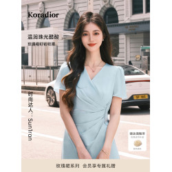 【玫瑰裙】珂萊蒂爾2025年夏季新款醋酸優雅V領連衣裙女修身氣質