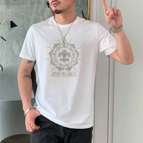 夏季新款時尚短袖男T恤高級潮牌十字架燙鑽潮流ins歐貨修身體恤衫