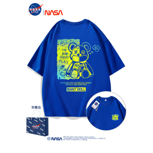 NASA夏季短袖男t恤女草莓熊熊大碼體恤新款百搭寬松純棉情侶半袖