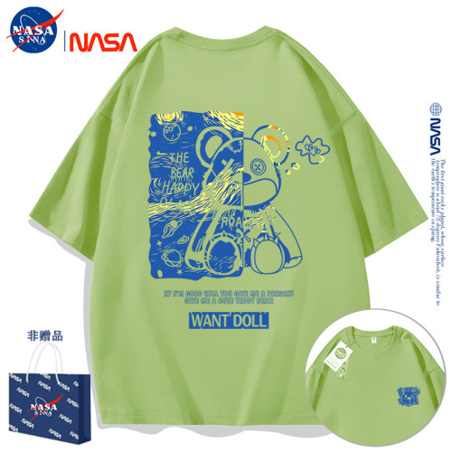 NASA夏季短袖男t恤女草莓熊熊大碼體恤新款百搭寬松純棉情侶半袖