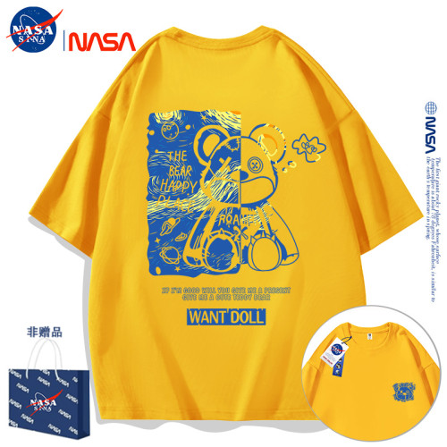 NASA夏季短袖男t恤女草莓熊熊大碼體恤新款百搭寬松純棉情侶半袖
