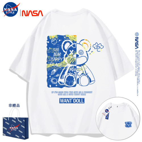 NASA夏季短袖男t恤女草莓熊熊大碼體恤新款百搭寬松純棉情侶半袖