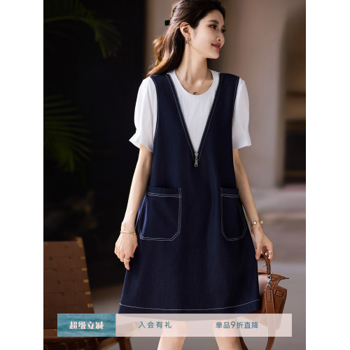 素木氣質假兩件牛仔連衣裙女2025年夏季新款大碼女裝歐貨寬松裙子