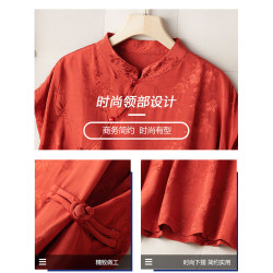 大碼夏裝真絲新中式國風旗袍裙子胖mm寬松中長款短袖桑蠶絲連衣裙
