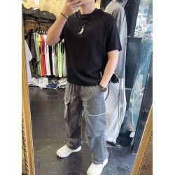 2025夏季男士純色個性裁剪短袖T恤寬松版型棉簡約休閒刺綉男T恤夏