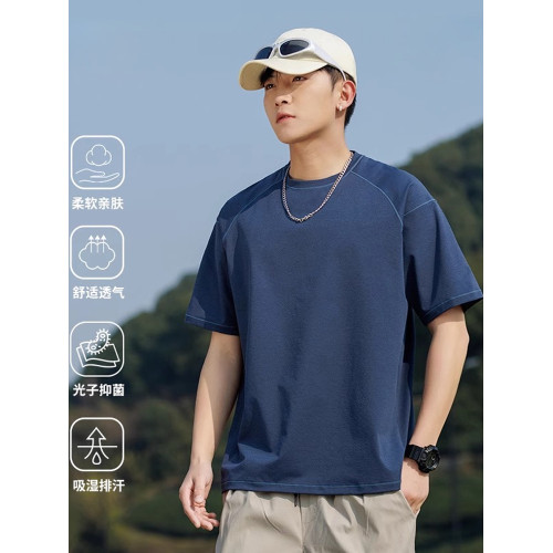 [5A級抗菌]戶外圓領速乾短袖男T恤夏季吸溼排汗跑步透氣速乾衣