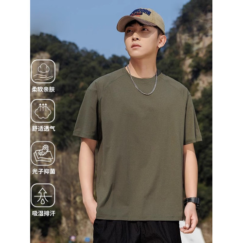 [5A級抗菌]戶外圓領速乾短袖男T恤夏季吸溼排汗跑步透氣速乾衣
