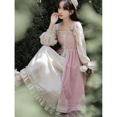 西廂記甜美lolita春夏可拆穿兩件套長裙茶系連衣裙在逃公主純欲裙