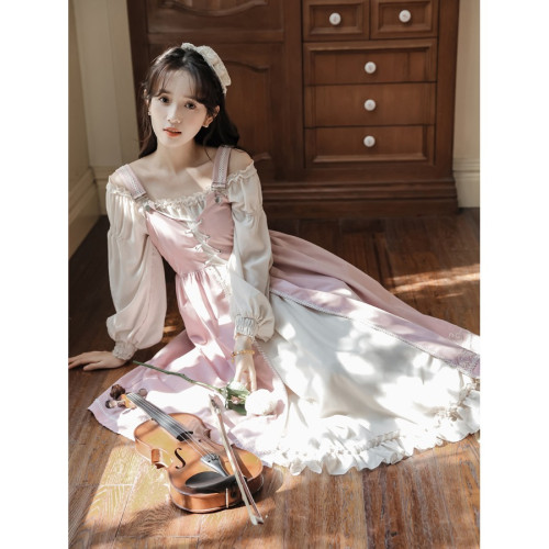 西廂記甜美lolita春夏可拆穿兩件套長裙茶系連衣裙在逃公主純欲裙