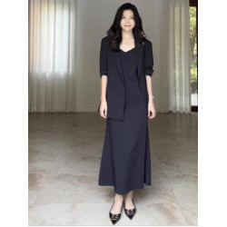 大碼女裝薄款西裝吊帶裙兩件套2025夏胖mm防曬西服吊帶連衣裙套裝
