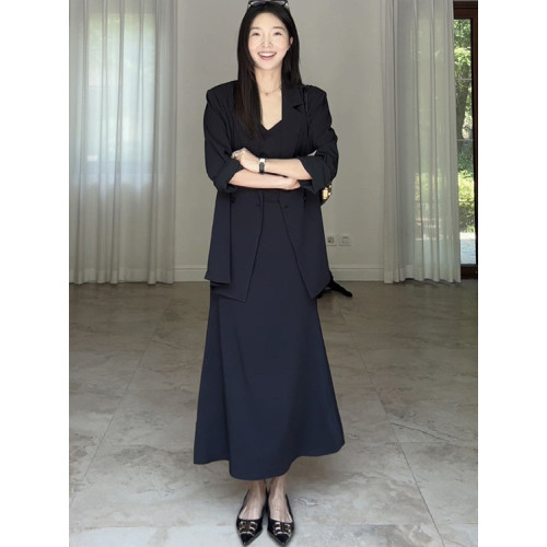 大碼女裝薄款西裝吊帶裙兩件套2025夏胖mm防曬西服吊帶連衣裙套裝