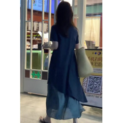 歐洲站夏季2025新款小衆設計感不規則連衣裙方領氣質方領過膝長裙