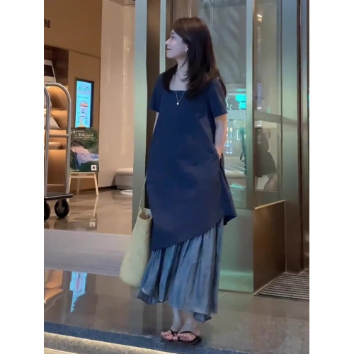 歐洲站夏季2025新款小衆設計感不規則連衣裙方領氣質方領過膝長裙