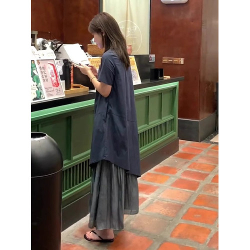 歐洲站夏季2025新款小衆設計感不規則連衣裙方領氣質方領過膝長裙