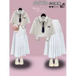 初中生連衣裙夏季女高中學生搭配套裝青少年女裝學院風兩件套裙子