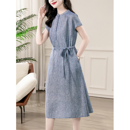 韓穆品牌亞麻襯衫裙子女2025夏季新款媽媽寬松今年流行爆款連衣裙