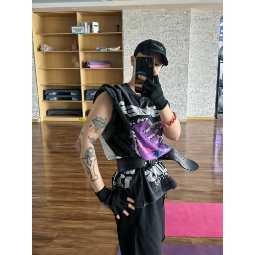 XXXHOT愛心後背英文字母印花水洗做舊寬松短袖健身運動情侶男T恤