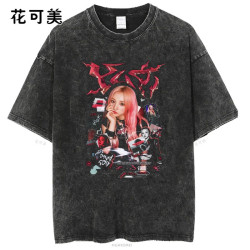復古歐美潮牌搞笑創意圓領寬松美式印花水洗做舊短袖男t恤