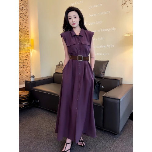 高級感氣質收腰連衣裙2025夏季新款輕奢優雅顯瘦百搭無袖V領長裙